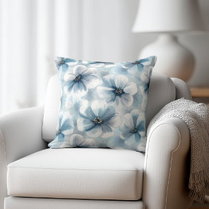Rustic Blue Floral Throw Pillow