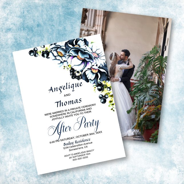 Rustic Blue Floral Wedding Reception Invitation (Creator Uploaded)