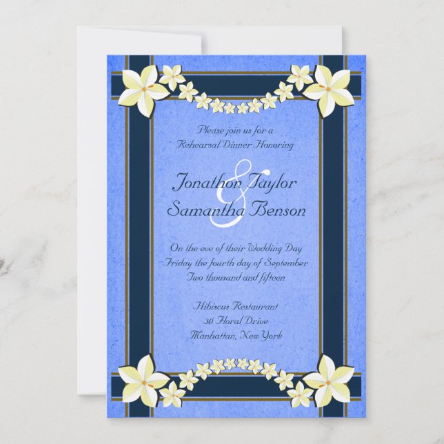 Rustic Blue Floral Wedding Rehearsal Dinner Invite (Front)
