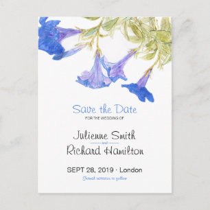 Rustic Blue Floral Wedding Save the Date Postcard