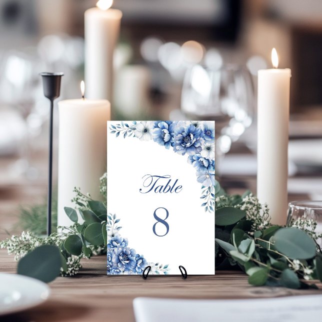 Rustic Blue Floral Wedding Table Number (Creator Uploaded)