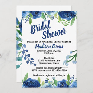 Rustic Blue Flower Bridal Shower Invitations