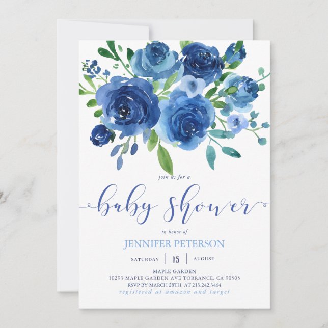 Rustic Blue Flowers Baby Shower Invitation (Front)