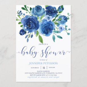 Rustic Blue Flowers Baby Shower Invitation
