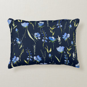 Rustic Blue Flowers: Botanical Illustration. Accent Pillow