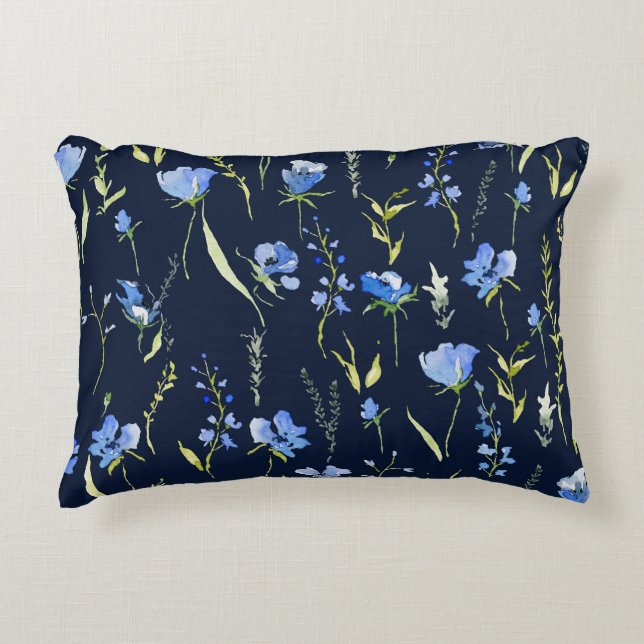 Rustic Blue Flowers: Botanical Illustration. Accent Pillow (Front)