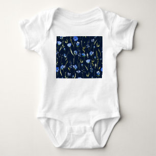 Rustic Blue Flowers: Botanical Illustration. Baby Bodysuit