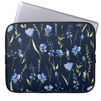 Rustic Blue Flowers: Botanical Illustration. Laptop Sleeve
