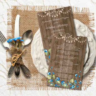 Rustic Blue Flowers Lights Quinceanera Program