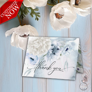 Rustic Blue Flowers White Dahlia Garden Thank You Card