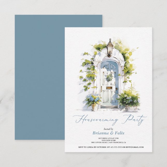 Rustic blue follage Green Housewarming Party Invitation (Front/Back)