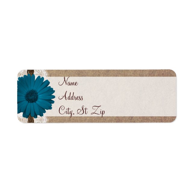 Rustic Blue Gerber Daisy Return Address Labels (Front)