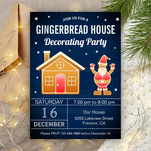 Rustic Blue Gingerbread House Decorating Party Invitation (Creator Uploaded)