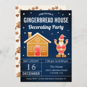 Rustic Blue Gingerbread House Decorating Party Invitation