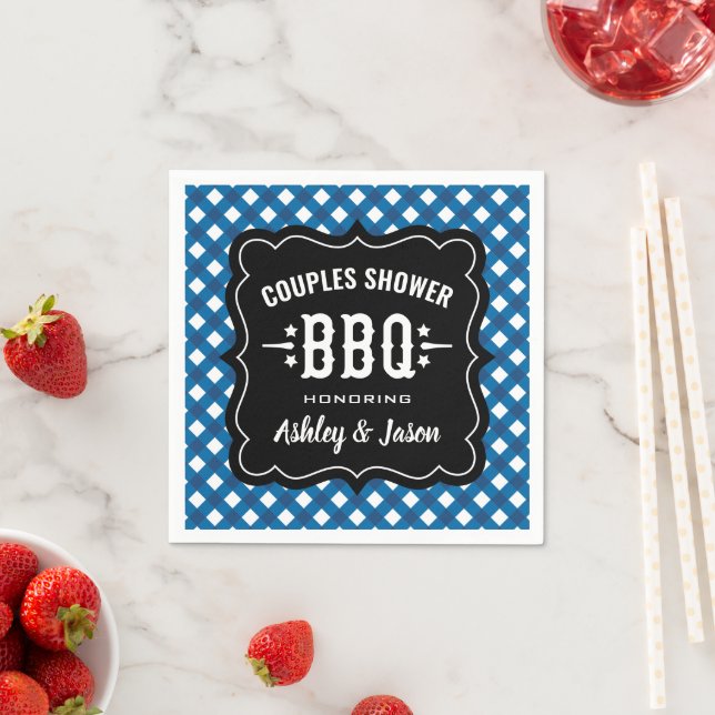 Rustic Blue Gingham BBQ Wedding Couples Shower Napkin (Insitu)