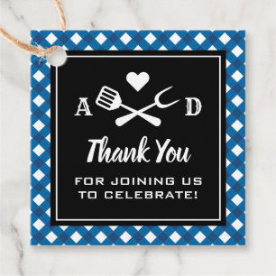 Rustic Blue Gingham BBQ Wedding Thank You Favour Tags