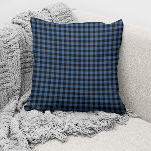Rustic Blue Gingham Checks Pattern Throw Pillow