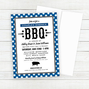 Rustic Blue Gingham Wedding Couples Shower BBQ Invitation