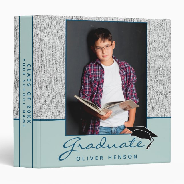 Rustic Blue Graduation Keepsake Photo Album 3 Ring Binder (Front/Spine)