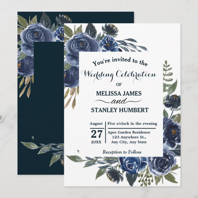 Rustic Blue Green Eucalyptus Watercolor Wedding  Invitation (Front/Back)
