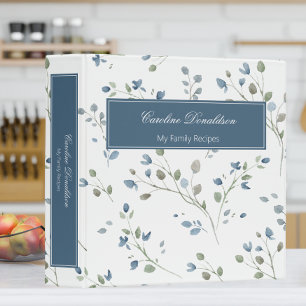 Rustic Blue Green White Floral Family Recipes Binder