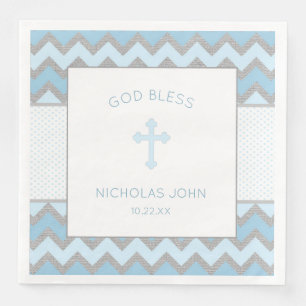 Rustic Blue Grey Baptism Christening Napkin