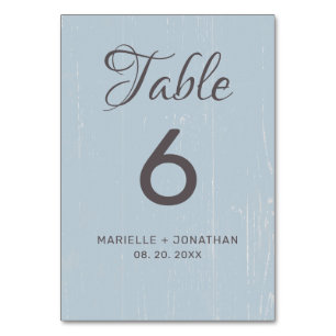 Rustic Blue Grey Weathered Wood Wedding Table Number