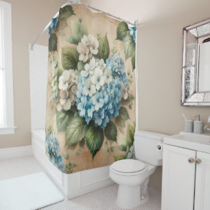 Rustic Blue Hydrangea  Floral Shower Curtain