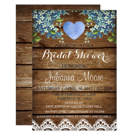 Rustic Blue Hydrangea & Lace Bridal Shower Card