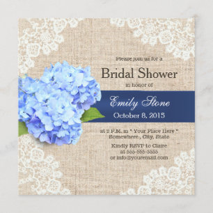 Rustic Blue Hydrangea Lace & Burlap Bridal Shower Invitation