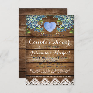 Rustic Blue Hydrangea & Lace Couple's Shower Card