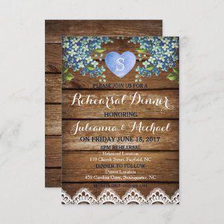 Rustic Blue Hydrangea & Lace Rehearsal Dinner Card