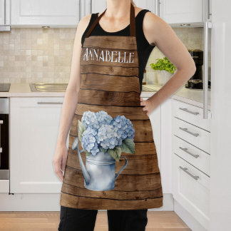 Rustic Blue Hydrangea Watering Can Personalized Apron