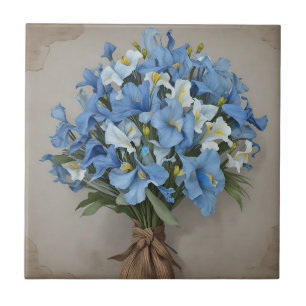 Rustic Blue Iris Bouquet Tile
