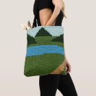 Rustic Blue Lake Hills Green Artisan Crochet Print