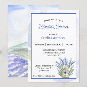Rustic Blue Lavender Birdhouse Bridal Shower Invitation