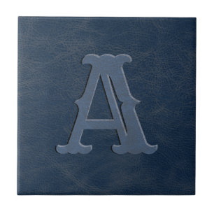 Rustic Blue Leather Texture Monogram Initial Tile
