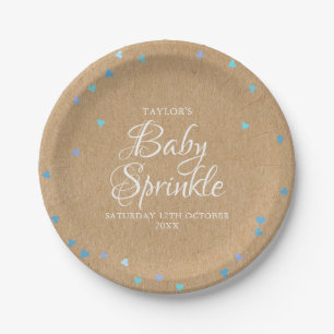 Rustic Blue Love Hearts Baby Boy Sprinkle/Shower Paper Plate