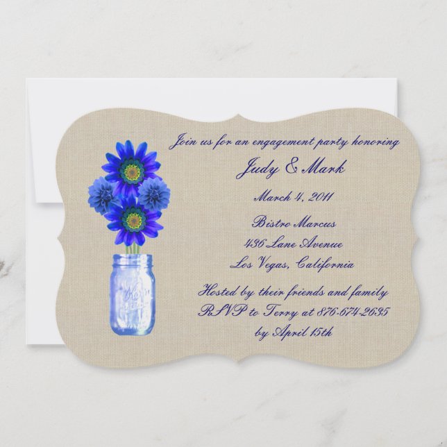 Rustic Blue Mason Jar Engagement Party Invite (Front)