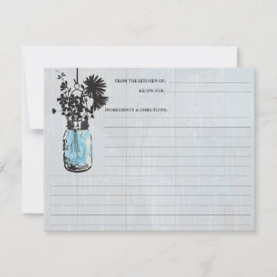 Rustic Blue Mason Jar & Wildflowers Recipe Card