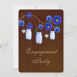 Rustic Blue Mason Jars Engagement Party Invite