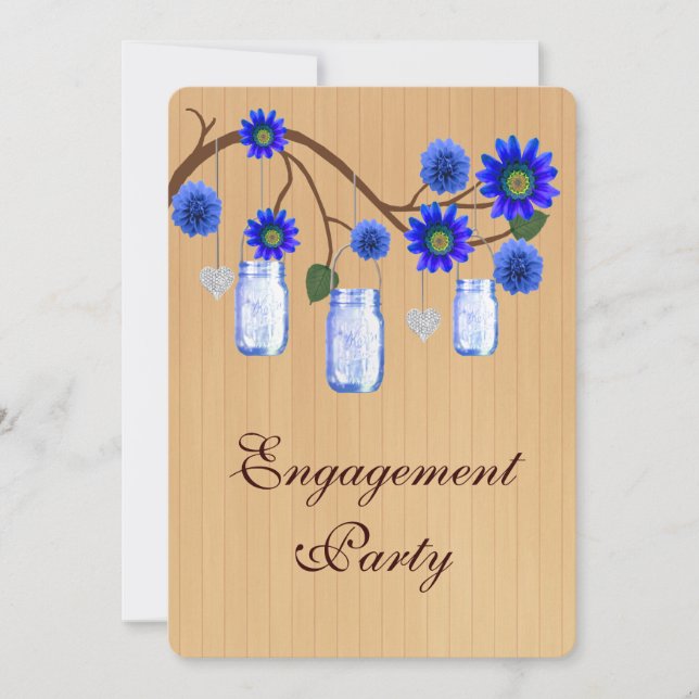 Rustic Blue Mason Jars Engagement Party Invite (Front)