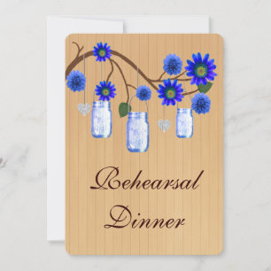 Rustic Blue Mason Jars Rehearsal Dîner Invitation