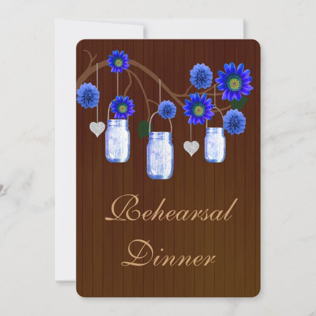 Rustic Blue Mason Jars Rehearsal Dinner Invite (Front)