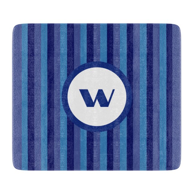 Rustic Blue Monogram & Stripes Cutting Board (Front)