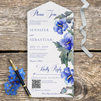 Rustic Blue Morning Glory Floral QR Code