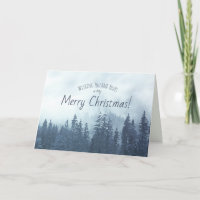 Rustic Blue Mountain Pines Merry Christmas Photo
