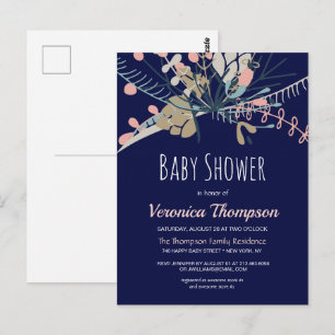 Rustic Blue & Pastel Botanical Baby Shower Invite Postcard