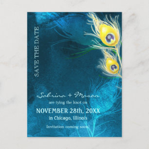 Rustic Blue Peacock Wedding Save the Date Announcement Postcard