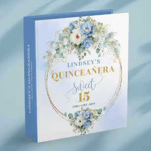 Rustic Blue Peony Quinceañera Memory Album Binder